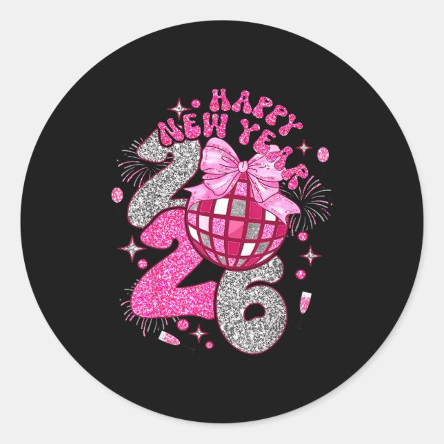 Sticker Rond Nk Happy New Year 2026 Bow Disco  (Devant)