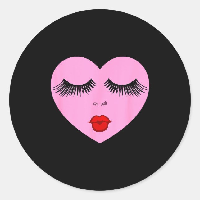 Sticker Rond Nk Lady Heart With Eyelashes Valentines Day Kiss  (Devant)
