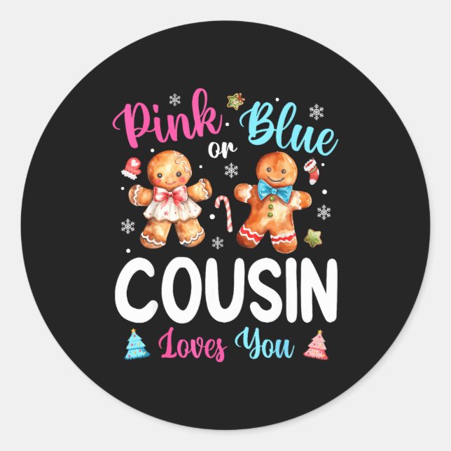 Sticker Rond Nk Or Blue Cousin Loves You Gender Reveal Christma (Devant)