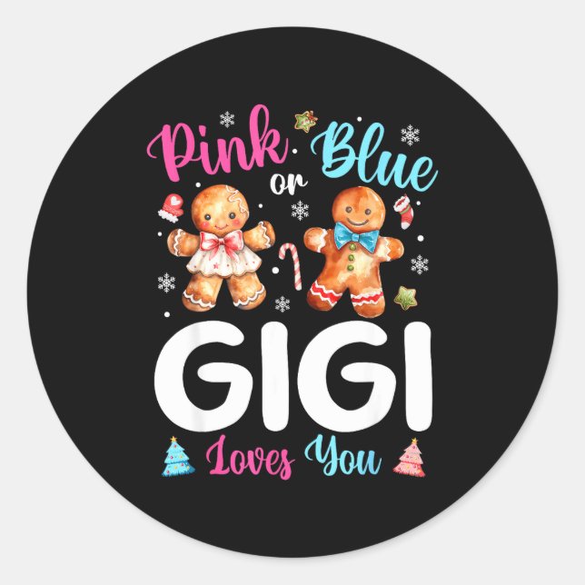 Sticker Rond Nk Or Blue Gigi Loves You Gender Reveal Christmas  (Devant)