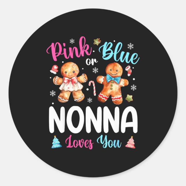 Sticker Rond Nk Or Blue Nonna Loves You Gender Reveal Christmas (Devant)