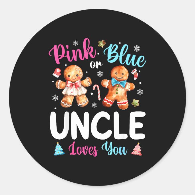 Sticker Rond Nk Or Blue Uncle Loves You Gender Reveal Christmas (Devant)