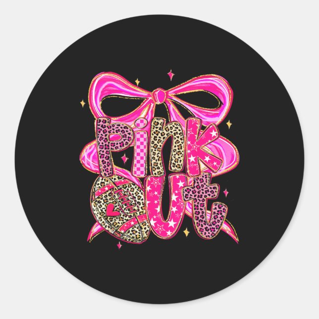 Sticker Rond Nk Out Breast Cancer Football Coquette Bow Mom Gir (Devant)