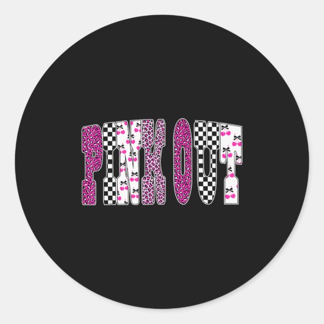 Sticker Rond Nk Out Leopard Checkered Breast Cancer Football Ga (Devant)