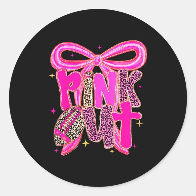Sticker Rond Nk Out Leopard Football Bow Breast Cancer Awarenes (Devant)