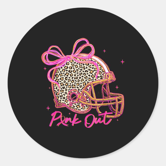 Sticker Rond Nk Out Leopard Football Helmet Bow Preppy Breast C (Devant)