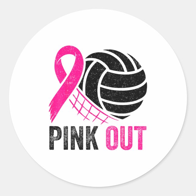 Sticker Rond Nk Out Volleyball Breast Cancer Awareness Nk Ribbo (Devant)
