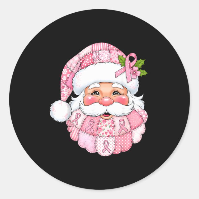 Sticker Rond Nk Patchwork Santa Breast Cancer Awareness Christm (Devant)
