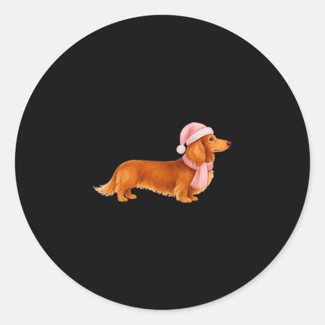 Sticker Rond Nk Santa Red Long Haired Dachshund Christmas  (Devant)