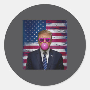 Sticker Rond Nk Sungles Trump Bubble Gum 2024 Drapeau Usa Vinta