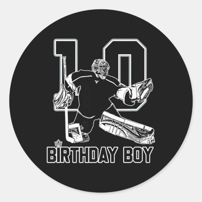 Sticker Rond No. 10 Ice Hockey Goalie Happy 10th Birthday Boy  (Devant)