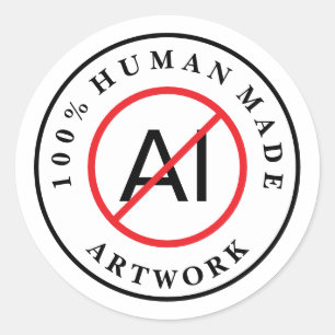 Sticker Rond No AI 100% Artisanat Fabriqué Humain