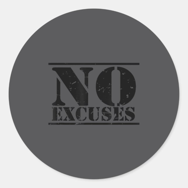Sticker Rond No Excuses Athlete Training Motivation Distressed  (Devant)