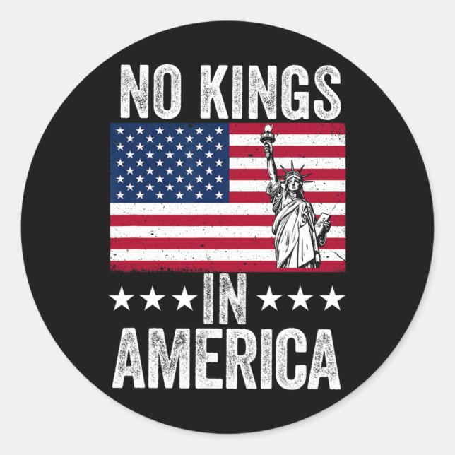 Sticker Rond No Kings In America Flag Protest Save Democracy 9 (Devant)