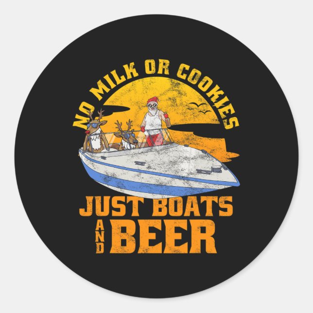 Sticker Rond No Milk Or Cookies Just Boats And Beer Christmas I (Devant)