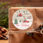 Sticker Rond No Peeking Festive Vintage Christmas Tree Farm<br><div class="desc">Célébrez la saison des fêtes magiques et festives avec nos autocollants personnalisés de vacances sans pékin. Notre design vintage de vacances comprend un paysage de ferme de sapins de Noël, ce motif de Noël incorpore une scène de Noël de ferme avec une ferme, une grange rouge, des panneaux, des enfants...</div>