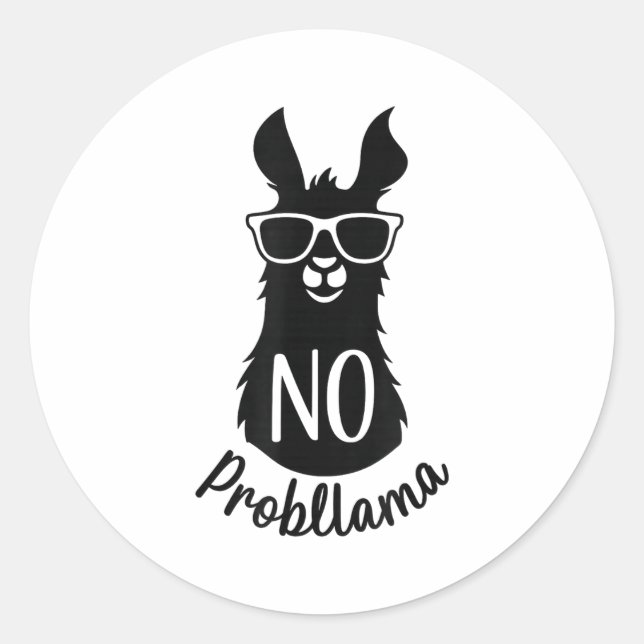 Sticker Rond No Probllama Gift Humor Word Game Lama No Problema (Devant)