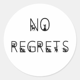 Sticker Rond No Regrets noir chats police mots empilés