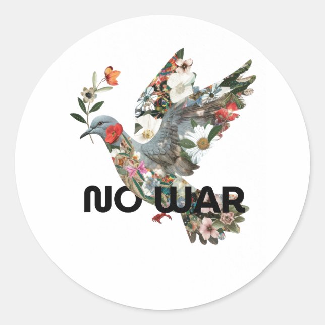 Sticker Rond No War Peace Dove Pacifist Bold Statement (Devant)