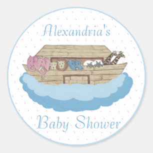 Sticker Rond Noah's Ark Baby Boy Baby shower bleu