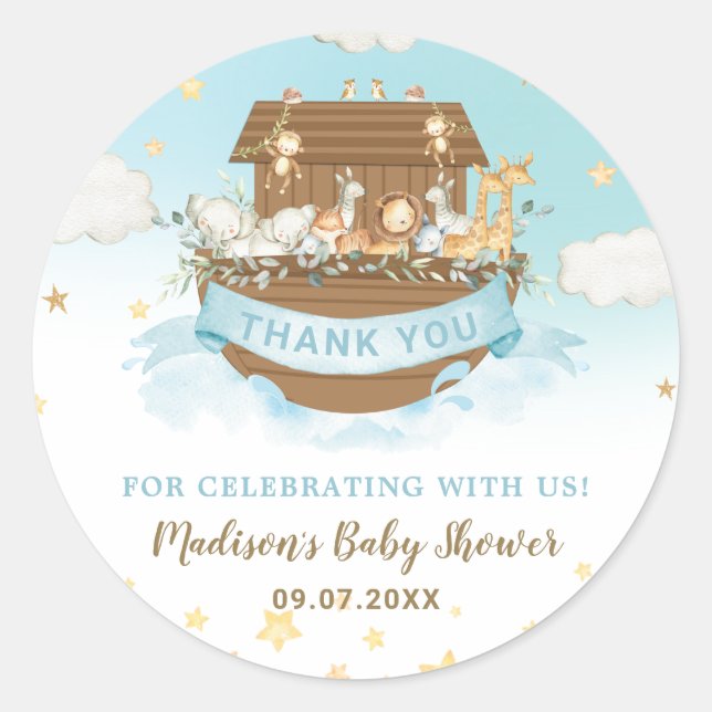 Sticker Rond Noah's Ark Cute Animaux Garçon Baby shower d'anniv (Devant)
