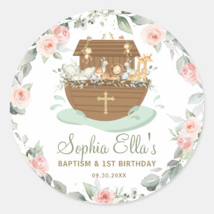 Sticker Rond Noah's Ark Flowers Baptême Noël Anniversaire