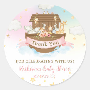 Sticker Rond Noah's Ark Rainbow Birthday Baby shower Merci