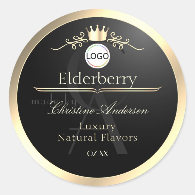 Sticker Rond Noble Black Product Label Gold Frame Logo Monogram (Devant)