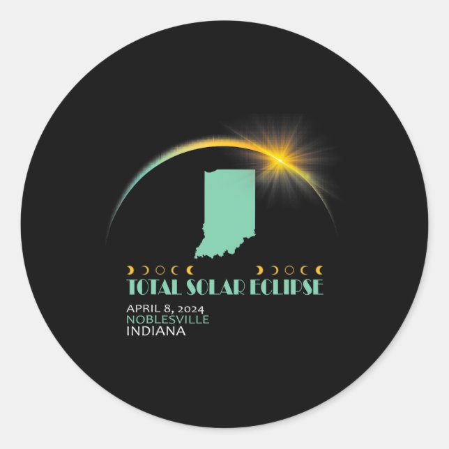 Sticker Rond Noblesville 2024 Éclipse solaire totale 1 (Devant)