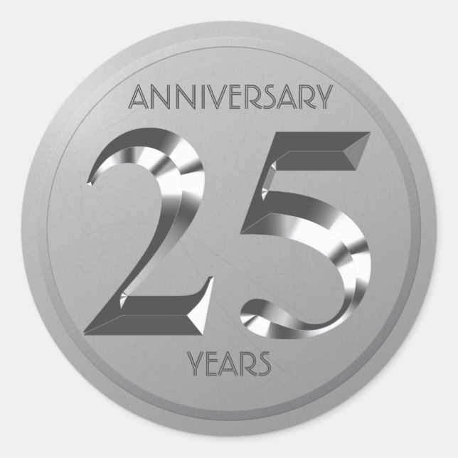 Sticker Rond Noces d'argent métallisé 25 ans (Devant)