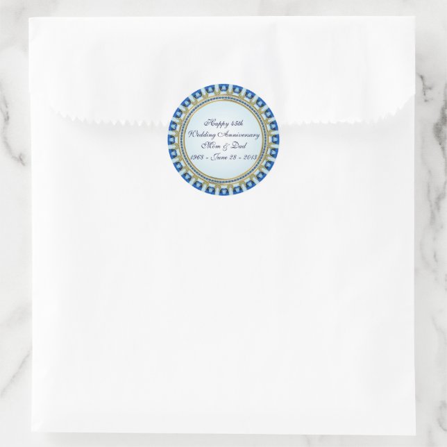 Sticker Rond Noces de Saphir Or 45e Anniversaire de Mariage (Sac)