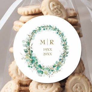 Sticker Rond Noces d'or 50e Anniversaire de Mariage Eucalyptus 