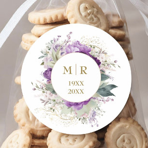 Sticker Rond Noces d'or 50e Anniversaire de Mariage Pivoine Vio