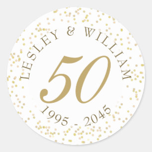 Sticker Rond Noces d'or Confetti de poussière d'or pour 50e ann