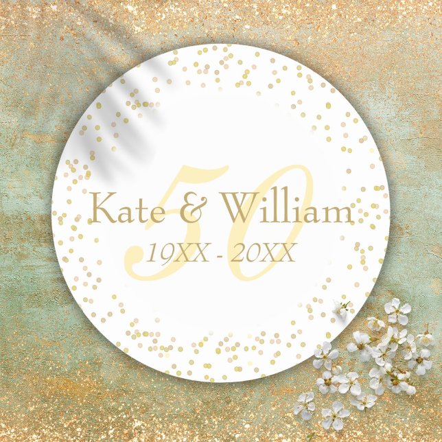 Sticker Rond Noces d'or poussière de confettis (50th Wedding Anniversary Gold Dust Confetti Classic Round Sticker)