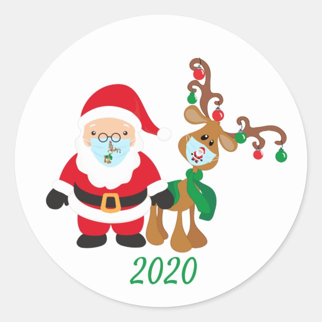 Sticker Rond Noël 2020 Père Noël Reindeer Quarantine (Devant)