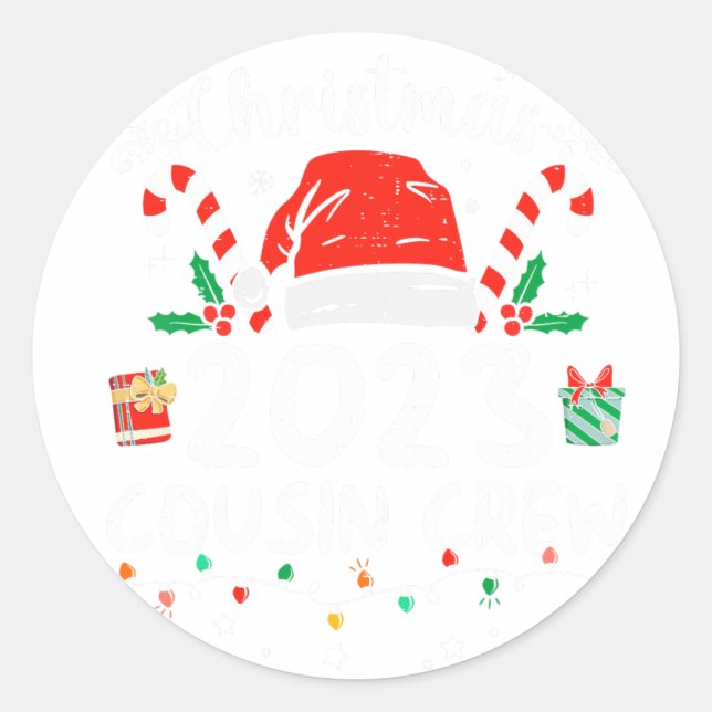 Sticker Rond Noël 2023 Cousin Crew Santa Hat Hommes Femmes Enfa (Devant)