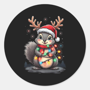 Sticker Rond Noël 2024 aux écureuils avec lumières et ampoules;