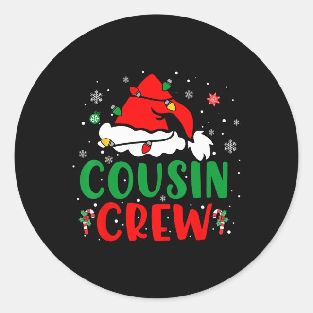 Sticker Rond Noël 2024 Cousin Crew Noël Santa Hat Pajamas (Devant)