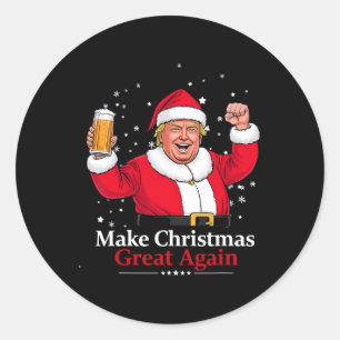 Sticker Rond Noël 2024 Trump Et Bière Font Noël