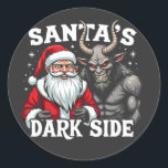 Sticker Rond noël 2025,<br><div class="desc">: père Noël et krampus,  père Noël sombre,  noël 2024,  père Noël éffrayant,  krampus amoureux,  fête,  père Noël dark side,  humour de noël,  krampus graphique,  Noël éffrayant,  père Noël fun,  Noël fun,  design de noël,  père Noël et krampus duo</div>