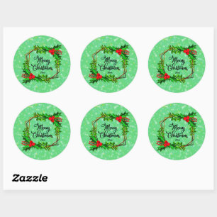 Sticker Rond Noël 20xx Holly Red Berries Vert moderne 