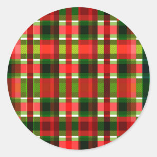 Sticker Rond Noël À damiers Carrés Buffalo Plaid