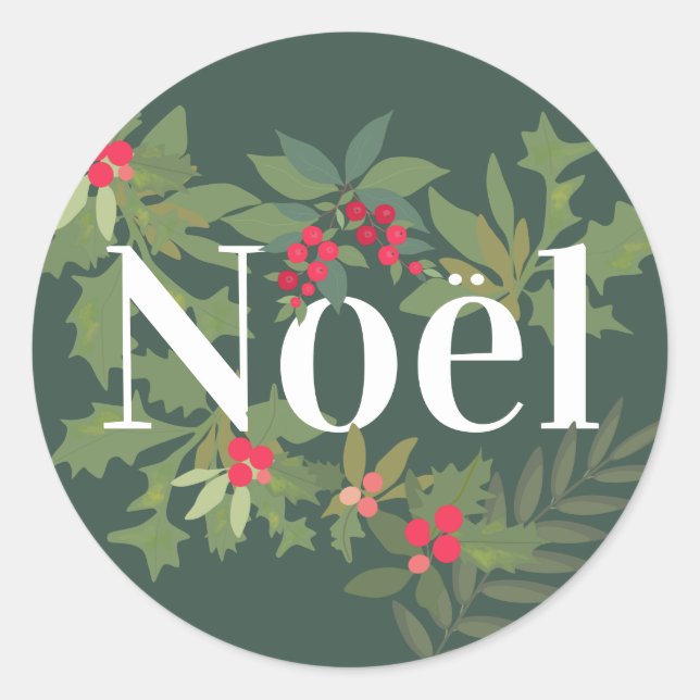 Sticker Rond Noel à feuillage persistant feuilles et des baies  (Devant)