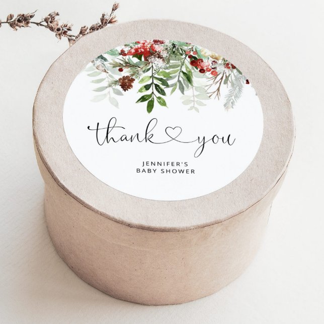 Sticker Rond Noël À feuillage persistant merci (Créateur téléchargé)