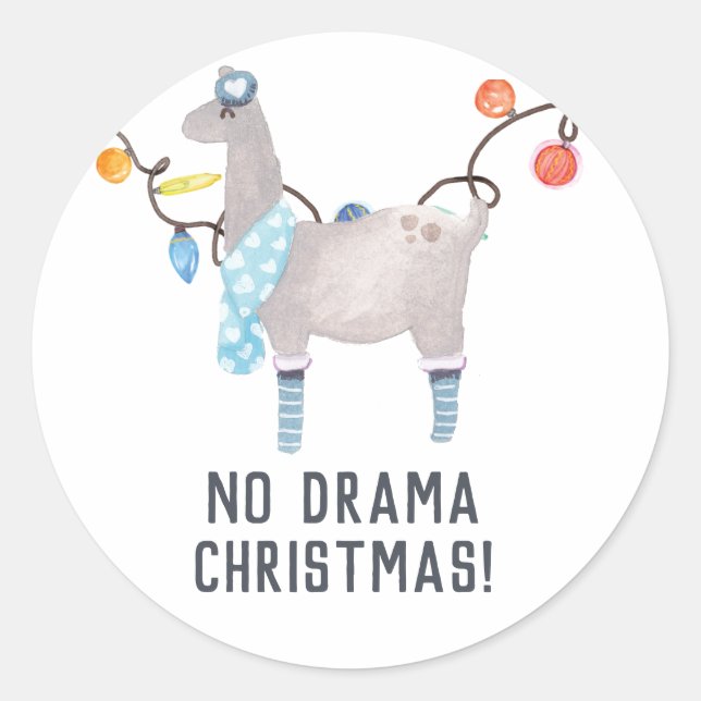 Sticker Rond Noël à thème Llama (Devant)