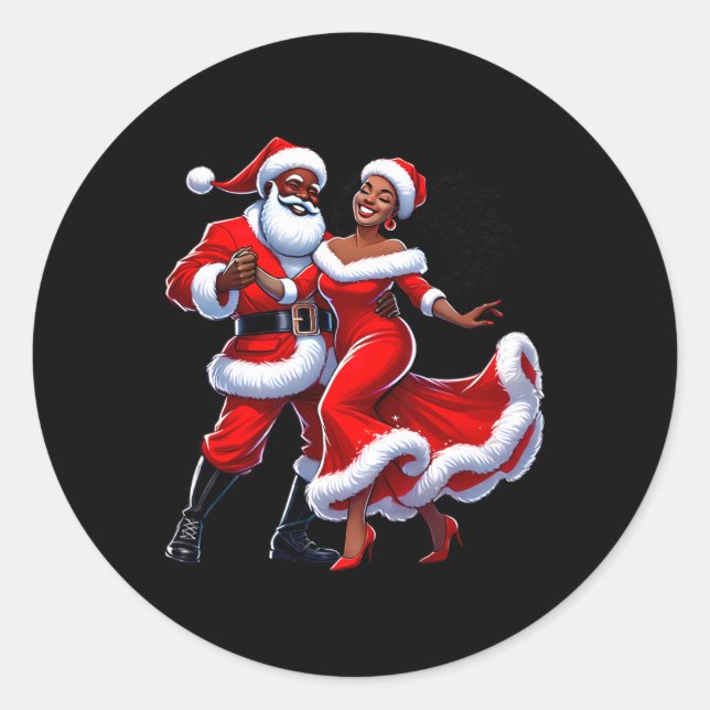 Sticker Rond Noël Africain Père Noël Mme Claus Danser Africain (Devant)