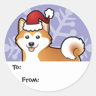 Sticker Rond Noël Akita Inu / Shiba Inu