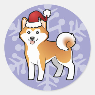 Sticker Rond Noël Akita Inu / Shiba Inu