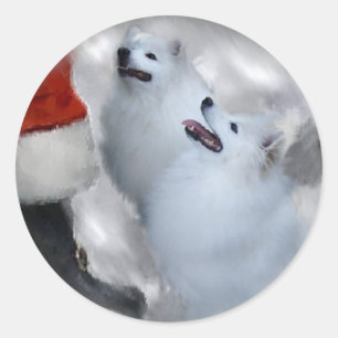 Sticker Rond Noël américain de chien esquimau